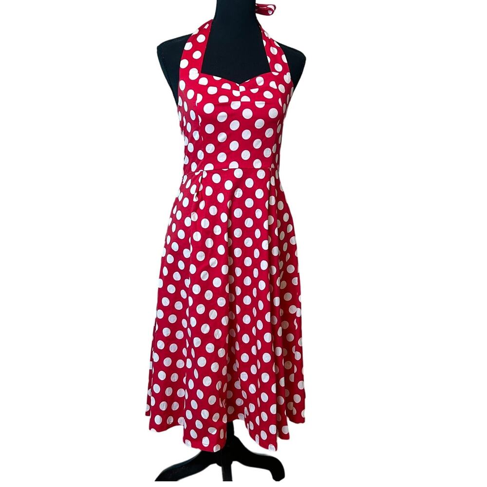 50's Meriam Polkadot Swing Halter Dress in Red and White NWT